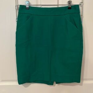 J Crew green midi pencil skirt with back slit size 4p